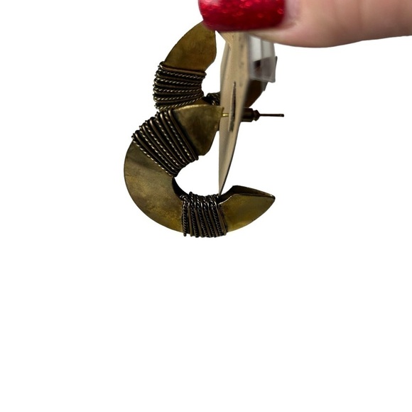 Gold Bronze Tone Wire Wrapped Pierced Earrings by Stephan & Co. - Picture 4 of 5